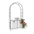 Produktbild: Relaxdays Rosenbogen mit Tor HBT 228 x 116 x 36,5 cm Torbogen aus pulverbeschichtetem Eisen mit schöner Verzierung und Tür-Flügeln Rankgitter und Rankhilfe für Rosen & Kletterpflanzen, schwarz