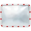 Produktbild: ECD Germany Verkehrsschild Verkehrsspiegel mit schwenkbare Halterung wetterfest, Sicherheitsspiegel weiß-rot rechteckig unzerbrechlich Konvexspiegel rot 60 cm x 90 cm x 69 cm