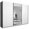 Produktbild: Schwebetürenschrank - weiß Hochglanz - grau metallic - mit Spiegel - 271x210 cm