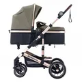Produktbild: Daliya® NEOMOVE 2in1 Kinderwagen | Babywanne & Sportsitz in einem | Buggy | Alu-Rahmen Reisekinderwagen | Kombikinderwagen mit großen Einkaufskorb | für Stadt und Gelände | Sicher & Komfortabel (Rahmen: Gold, Stoff: Braun)