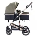 Produktbild: Daliya® NEOMOVE 2in1 Kombi-Kinderwagen | Buggy | klappbare Babywanne und Sportsitz | Große Räder | Rückenlehne stufenlos | Leichter Alu-Rahmen | Großer Einkaufskorb (Gold-Braun)