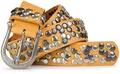 Produktbild: styleBREAKER Damen Nietengürtel mit unterschiedlichen Nieten, Kunstleder Gürtel Einfarbig, Damengürtel kürzbar 03010008, Farbe:Curry, Größe:100cm
