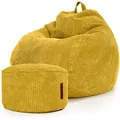 Produktbild: Green Bean® 2er Set Indoor XXL Sitzsack + Pouf mit EPS-Perlen Füllung - Fußhocker Fußkissen Hocker Bodenkissen Liegekissen Sitzkissen Lounge Chair - Gelb
