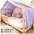 Produktbild: lilimaus Betthimmel Musselin Hausbett Himmel Kinderzimmer Baumwolle mit Gold 2er Set, Gemütlicher Baldachin aus Baumwolle für traumhafte Kinderzimmer-Deko lila 135 cm x 360 cm
