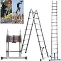 Produktbild: Teleskopleiter Klappleiter 5m(2.5m+2.5m) A Typ & Gerade Edelstahl Anti-rutsch Mehrzweckleiter Ausziehbar Tragbare Leiter 150kg Belastbarkeit