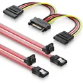 Produktbild: DeleyCON SATA 3 Set - 2x SATA III Kabel Mit 1x 90° Stecker + Y Strom Adapter - SSD HDD Festplatte