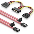 Produktbild: deleyCON SATA Kabel Set 2x SATA III Kabel + Strom Adapter PC HDD SSD Festplatte