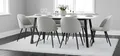 Produktbild: ebuy24 Essgruppe mit 6 Stühlen - Malaga Esstisch 90x200 cm Weiß mit 6 Skagen Stühlen Grau Velours skandinavisch Esszimmerset Tischgruppe 6 Personen Skandi Design Essbereich Esszimmermöbel