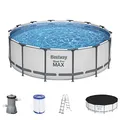 Produktbild: Bestway Steel Pro MAX Frame Pool Komplett-Set mit Filterpumpe Ø 427 x 122 cm, lichtgrau, rund