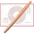 Produktbild: Muso Wood Nudelholz - Französisches Teigroller zum Backen - Nudelholz holz Rolling Pin mit Silikon Backmatte (40 cm - Buchenholz)