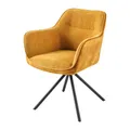 Produktbild: Riess Ambiente Drehbarer Stuhl Verona senfgelb Samt Strukturstoff mit Armlehne Metallbeine schwarz Esszimmerstuhl Küchenstuhl