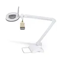 Produktbild: Lumeno 8615GR Lupenleuchte Arbeitsplatzlampe mit großer ovalen Linse 110x150 mm, 60 LEDs in 2 Stufen dimmbar, perfekt als Lesehilfe, für die Kosmetik oder zum Löten, 5 Dioptrien grau mit Tischstativ