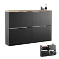 Produktbild: Planetmöbel 2 x Schuhschrank schmal mit 2 Klappen platzsparender Schuhregal mit 4 Ablagen, Schuhkommode für Diele, Flur, Garderobe 60 x 23 x 80,5 cm, schwarz