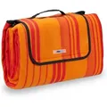 Produktbild: Relaxdays - Picknickdecke Fleece, wasserdichte Outdoordecke, wärmeisoliert, Tragegriff, xl 200x200cm, orange-rot gestreift