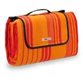 Produktbild: Relaxdays Picknickdecke Fleece, wasserdichte Outdoordecke, wärmeisoliert, Tragegriff, XL 200x200cm, orange-rot gestreift