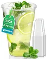Produktbild: Commerline 100 Stück Plastikbecher 0,4L Trinkbecher, Plastik Transparent Becher, Partybecher, Kunststoffbecher, Wasserbecher Ausschankbecher