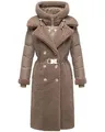 Produktbild: Navahoo Damen Langer Materialmix-Wintermantel warmer Plüschmantel mit angesagtem Materialmix und herausnehmbarem Einsatz mit Kapuze Kuscheltraum 14 Taupe Grey Gr. XL