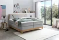 Produktbild: Belanoti Riviera Boxspringbett 180x200 Eiche 7-Zonen Taschenfederkern Matratze inkl Visco Topper Bett 180x200 in der Farbe Hellgrau H2/H3 Polsterbett Hotelbett mit Massivholz Eiche Massivholzbett