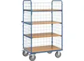 Produktbild: Etagenwagen, 4 Holz-Böden, bis 600 kg, 3 Gitterwände, 1000 x 700 mm, Stahl, blau