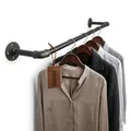 Produktbild: Kleiderstange Wandmontage schwarz - Garderobenstange div. Größen z.B. 60 x 12 cm - Garderobe Industrial handgefertigt - Jackenhalter Wand Metallstange Made in Germany - Kleiderstange Teleskop U-Form