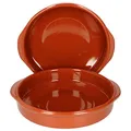 Produktbild: MamboCat Cazuela mit Griff 2er Set Schalen Bernd 1,3l Auflaufform rund 25,5cm aus Ton glasiert Größe XXL Ton hitzebeständig für Auflauf Tiramisu Fingerfood Unikat Handarbeit Vintage Mittelalter