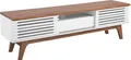 Produktbild: BELIANI Fernsehtisch Dunkler Holzfarbton Weiß Spanplatte 44 x 149 x 35 cm Modern Retro Stil Multifunktional Viel Stauraum Wohnzimmer