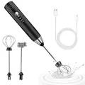 Produktbild: milchaufschäumer elektrisch stab,USB wiederaufladbar ​milchschäumer elektrisch, elektrischer schneebesen 3 einstellbare geschwindigkeiten edelstahl für kaffee cappuccino (Silber-Schwarz)