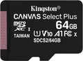 Produktbild: Kingston MicroSD-Karte Canvas Select Plus 64 GB Klasse 10 + Adapter Speicherkarte