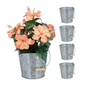 Produktbild: Relaxdays Zinktopf 5er Set, Kräutertopf für Küche, Balkon & Garten, verzinkter Blumeneimer aus Metall mit Henkel, Silber