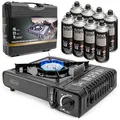 Produktbild: Greenpoint Gaskocher + 8 Gaskartuschen - Campingkocher ink.Tragekoffer mit 8 Gaskartusche, Gaskocher mit Kartusche, Campingkocher mit Kartusche Camping Gas Stove