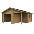 Produktbild: PALMAKO Blockbohlen-Garage, BxT: 510 x 550 cm (Außenmaße), Holz - braun