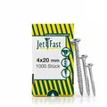 Produktbild: Jet-Fast® Premium Universalschrauben 4,0 x 20 mm – 1000 Stück Blau Verzinkt – Profi-Holzschrauben mit Torx-Antrieb, Duo-Senkkopf & Selbstbohrspitze: Splitterfrei & Ohne Vorbohren! German Quality