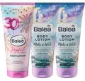 Produktbild: Balea 3er-Set Hautpflege: Bodylotion JOYFUL TIMES verwöhnt sanft, blumig-fruchtige Duftnote, 200 ml + Körperlotion MAKE A WISH spendet Feuchtigkeit, magischer Sternenzauber-Duft, 2 x 200 ml (600 ml)