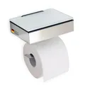 Produktbild: Toilettenpapierhalter mit Feuchttücherbox - Gehäuse Poliert & Abdeckung Glas Weiß - befüllbar von Links - Wandhalterung 2-in-1, Feuchttuchbox & Klopapierhalter aus Edelstahl, Made in Germany