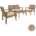 Produktbild: Sweeek - Garten-essgruppe Aus Holz Und Rattan, 4 Sessel Natur / Beige