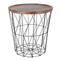 Produktbild: Spetebo Gitterkorb Beistelltisch aus Metall 39 cm - Schwarz - Korbtisch mit Holz Optik Tischplatte in braun - Deko Tisch klein mit Aufbewahrungskorb Couchtisch Kaffeetisch Dekotisch mit Staufach