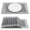 Produktbild: SueH Design Gewebte Platzsets Tischsets 8er Set Vinyl Hitzebeständig Platzdeckchen Antifouling und Waschbar 45 cm * 30 cm, Grau