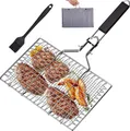 Produktbild: Grillguthalter Grillkorb Edelstahl faltbar Fisch Gemüse Grillgitter mit Tasche, Bürste, Fischgrillkorb, Fischbräter Grill, BBQ Grillkorb,mit Holzgriff