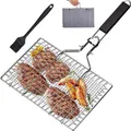 Produktbild: Refined Living Grillguthalter Grillkorb Edelstahl faltbar Fisch Gemüse Grillgitter mit Tasche,Bürste, Edelstahl, Antihaft-Beschichtung, (Fischgrillkorb, BBQ Grillkorb faltbar, Grillkorb mit Holzgriff, Grillzubehör Fisch Gemüse, Edelstahl Grillgitter, Grillkorb Outdoor Camping, BBQ Korb klappbar, Rostfreie Zubehör Körbe zum Grillen, mit abnehmbarem Griff, tragbares Grillgitter, 1-St., Fischbräter Grill, Abschließbares Gitterdesign, Antihaft-Beschichtung), für Fischsteak,Gemüse, Garnelen, inklusive Backpinsel & Oxford-Tasche