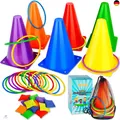 Produktbild: Eocolz 3-in-1 Karnevals-Spiele-Set, weiche Kunststoffkegel, Sitzsäcke,