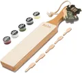 Produktbild: Bacher Premium Leder Streichriemen Abziehleder für Messer set mit 4 x 7g Polierpaste. Paddelgriff aus Hartholz, mit 1/8
