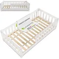 Produktbild: Juskys Kinderbett Naya 80x160 cm mit Rausfallschutz & Lattenrost - Holz Bodenbett Weiß - Weiß