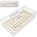 Produktbild: Juskys - Kinderbett Naya - Bett Mit Rausfallschutz & Lattenrost - Holz Bodenbett Für Kinder 3 -10 Jahre - Modernes Bettgestell Weiß - 80x160 Cm