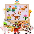 Produktbild: COOLJOY Magnetisches Holzpuzzle 100+ Stück, Spielzeug Ab 2 3 4 Jahre Mädchen Jungen, Pädagogisches Magnetische Holzspielzeug Mit Bauernhof-Muster, Lernspielzeug Halloween Kinder