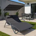 Produktbild: Gardissimo Doppel-Sonnenliege Style, Doppelliege mit Sonnendach und Kopfkissen, für 2 Personen Relaxliege Gartenliege anthrazit
