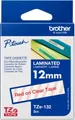 Produktbild: Schriftbandkassette Brother TZe-132, selbstklebend, L 8 m x B 12 mm, farblos/rot 70759