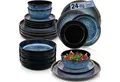 Produktbild: SÄNGER Geschirr-Set Osaka Blau mit schwarzem Rand (24-tlg), 6 Personen, Steingut, Tafelservice, Handmade, Erweiterbar, VALUE COLLECTION