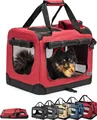Produktbild: lionto Hundetransportbox faltbar, stabile Stoffbox mit Mesh-Einsätzen, ideal für Auto, Reise & Tierarzt, 50x34x36 cm, dunkelrot