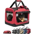 Produktbild: Lionto Hundetransportbox Faltbar, Stabile Stoffbox Mit Mesh-einsätzen, Ideal Für Auto, Reise & Tierarzt, 50x34x36 Cm, Dunkelrot