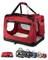 Produktbild: lionto Hundetransportbox faltbar für Reise & Auto, 50x34x36 cm, stabile Transportbox mit Tragegriffen & Decke für Katzen & Hunde bis 10 kg, robuste Hundebox aus Stoff für klein & groß, dunkelrot